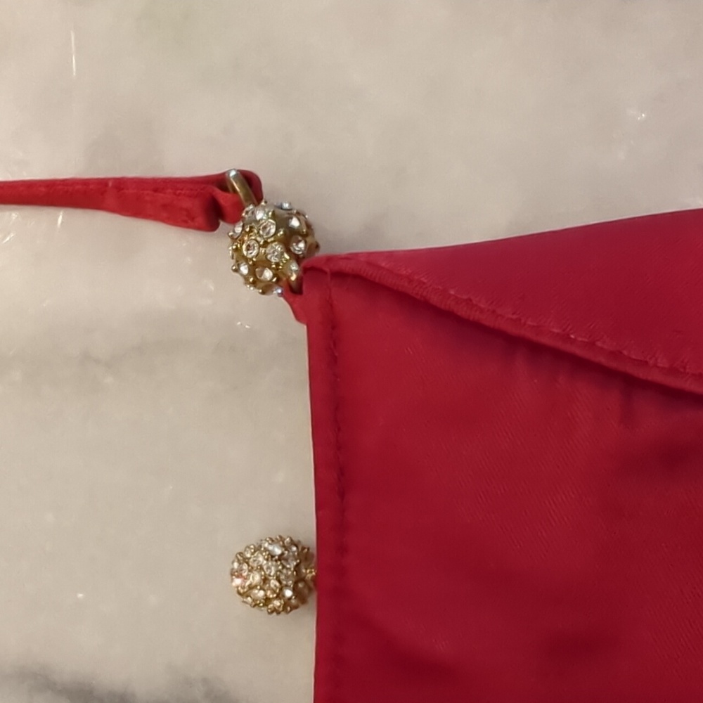 Vintage Valerie Stevens red satin Evening Bag With Jeweled Hardware - Picture 8 of 13
